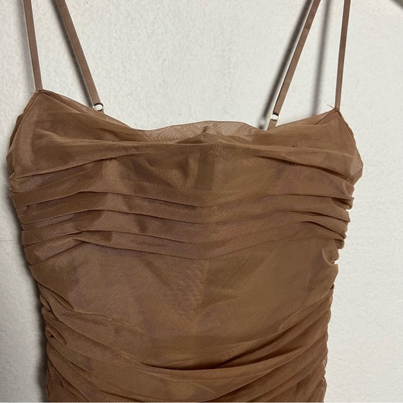 House of CB Dresses House Of Cb Fornarina Tan Ruched Organza Mesh